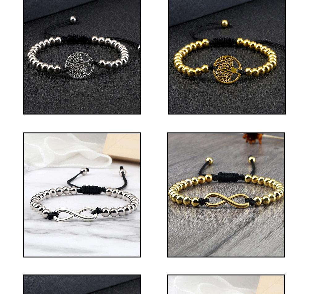 Luxury Adjustable Copper Beads Pendant Bracelet Set for Couples