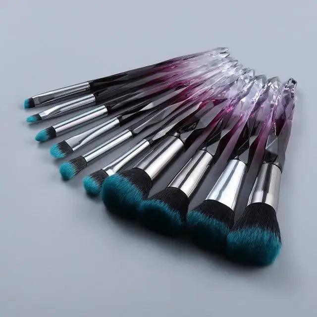 Ensemble de Pinceaux de Maquillage en Cristal de Luxe - 10 Pièces