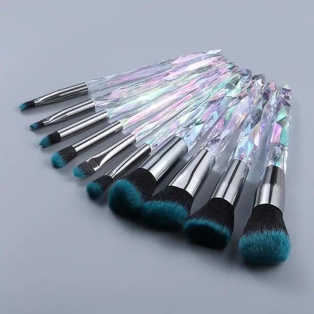 Ensemble de Pinceaux de Maquillage en Cristal de Luxe - 10 Pièces