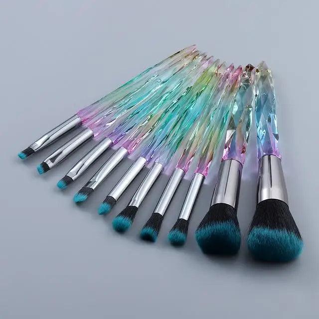 Ensemble de Pinceaux de Maquillage en Cristal de Luxe - 10 Pièces