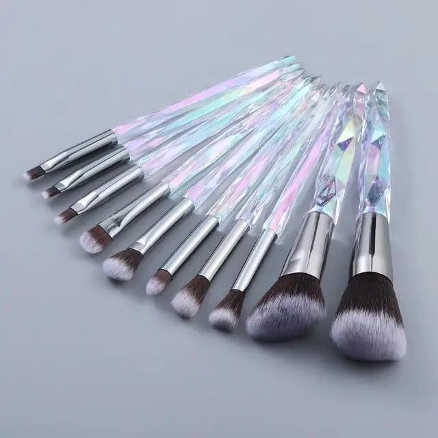 Ensemble de Pinceaux de Maquillage en Cristal de Luxe - 10 Pièces