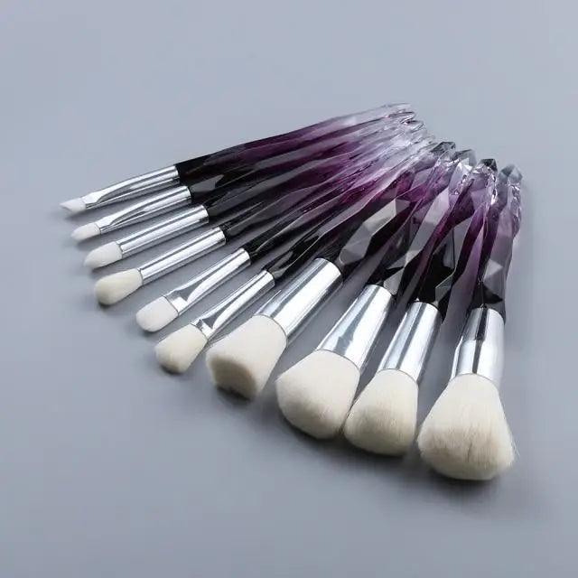 Ensemble de Pinceaux de Maquillage en Cristal de Luxe - 10 Pièces