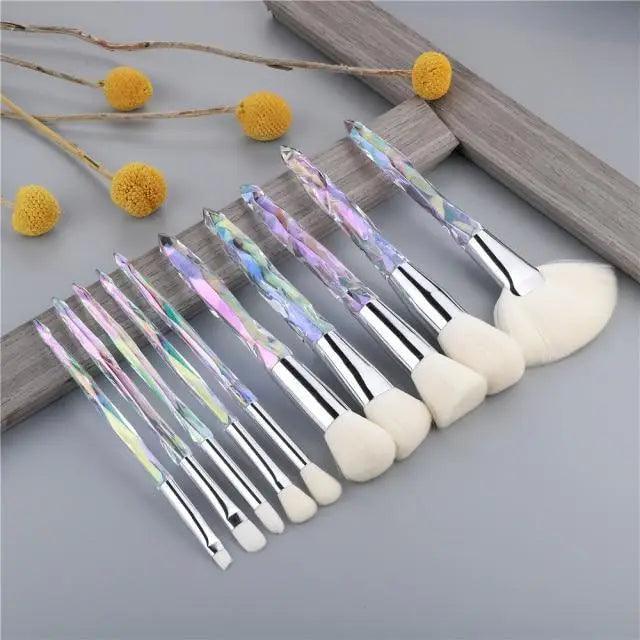 Ensemble de Pinceaux de Maquillage en Cristal de Luxe - 10 Pièces