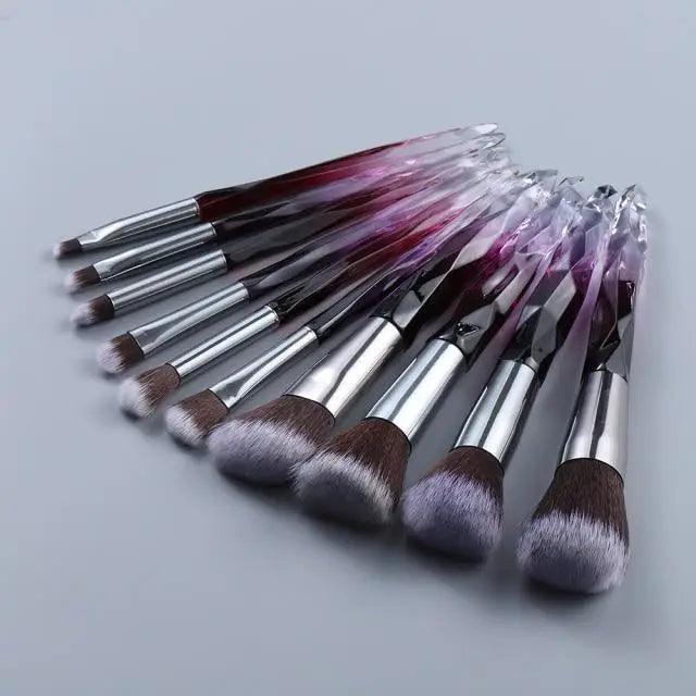 Ensemble de Pinceaux de Maquillage en Cristal de Luxe - 10 Pièces