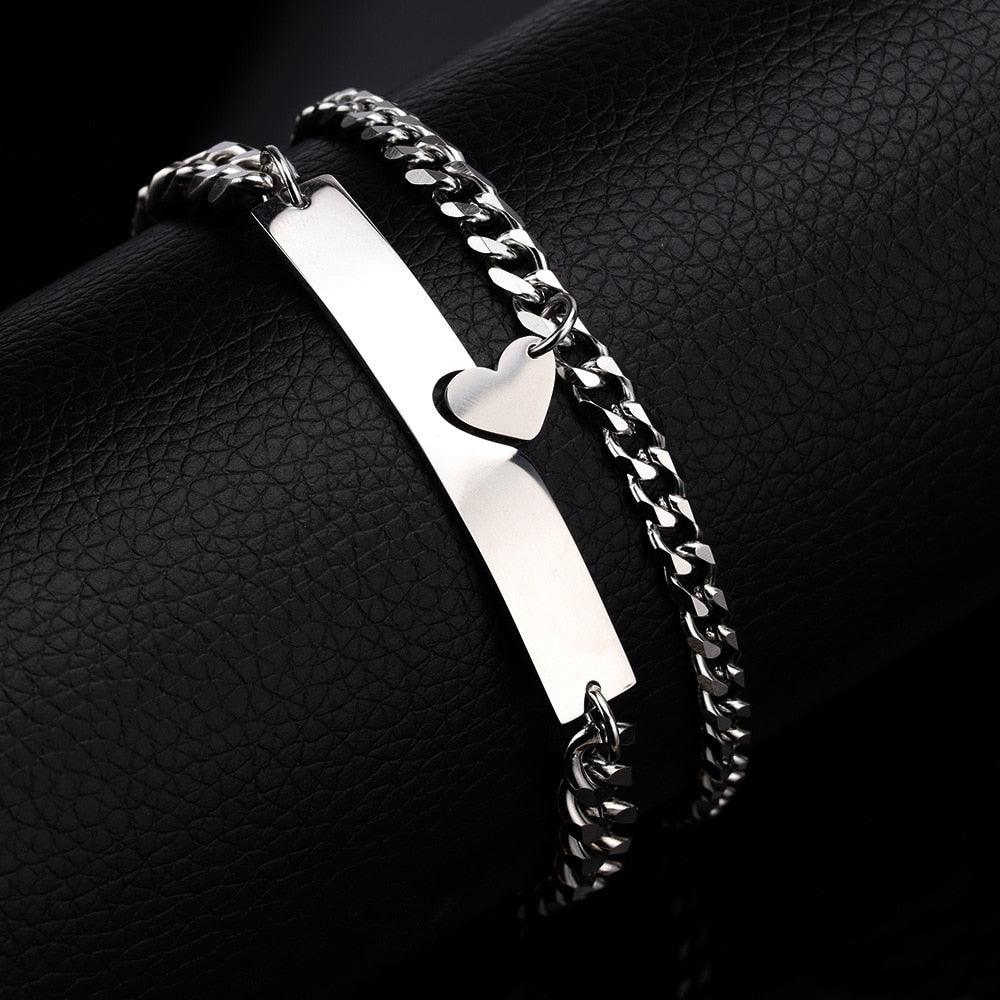 Luxury Heart-Shaped Couple Bracelet - Adjustable Stainless Steel