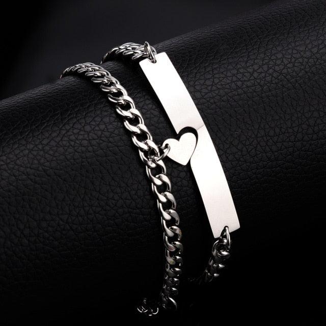 Luxury Heart-Shaped Couple Bracelet - Adjustable Stainless Steel