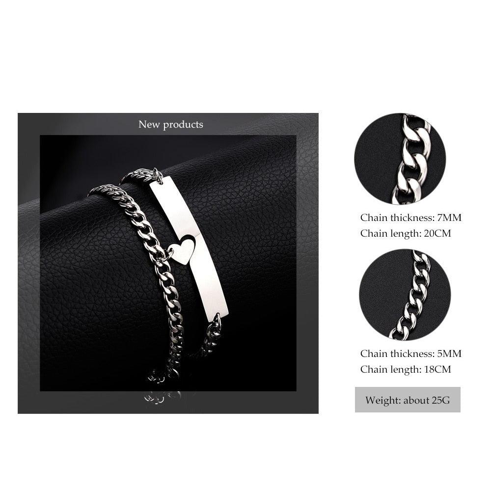 Luxury Heart-Shaped Couple Bracelet - Adjustable Stainless Steel