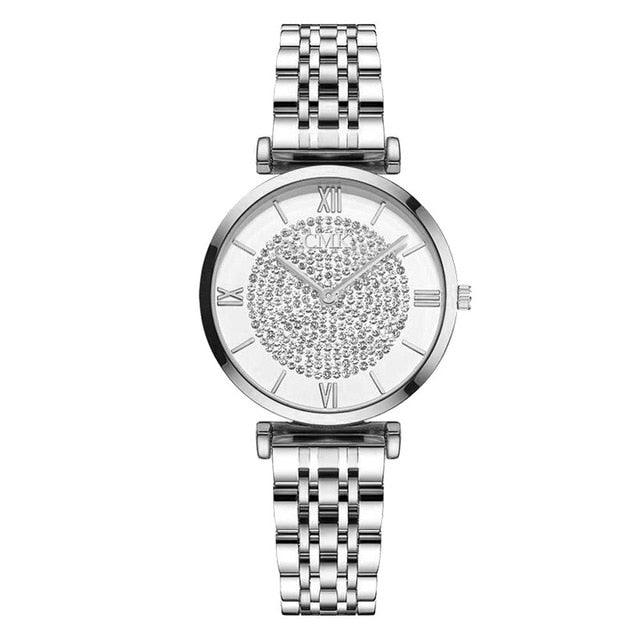Montre à Quartz Élégante Bicolore en Diamant pour Femmes
