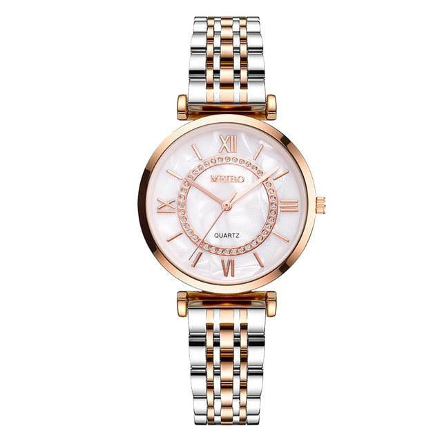 Montre à Quartz Élégante Bicolore en Diamant pour Femmes