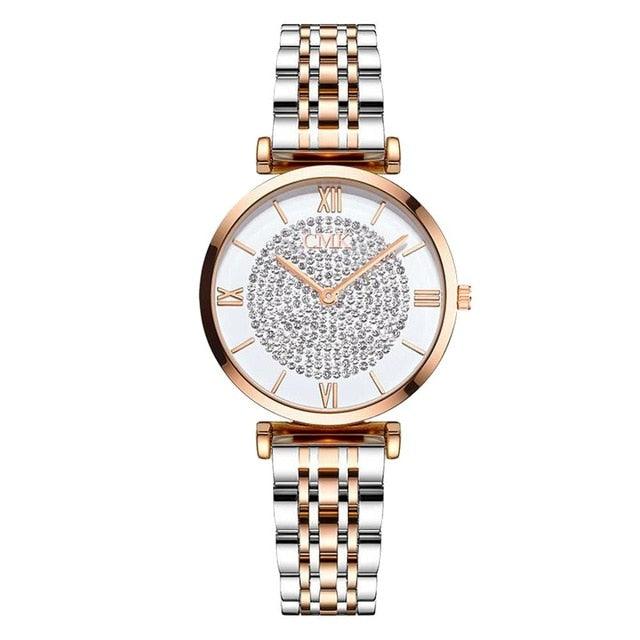 Montre à Quartz Élégante Bicolore en Diamant pour Femmes