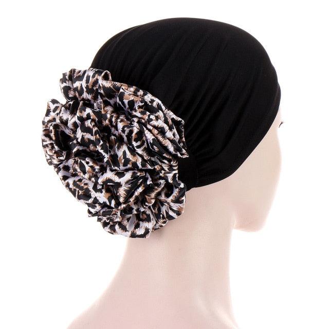Elegant Lightweight Black Flower Turban for Women