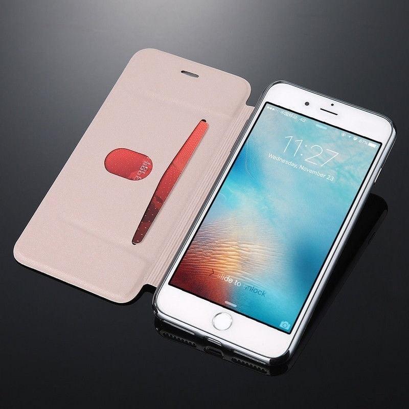 Étui portefeuille en cuir pailleté de luxe pour iPhone