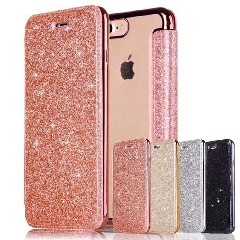 Étui portefeuille en cuir pailleté de luxe pour iPhone