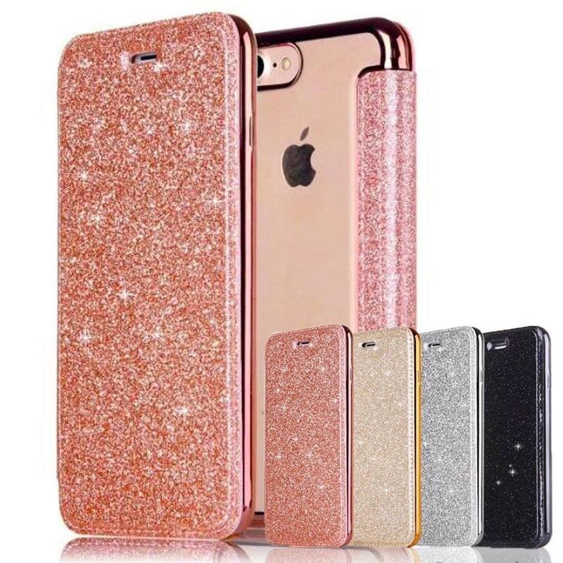 Étui portefeuille en cuir pailleté de luxe pour iPhone