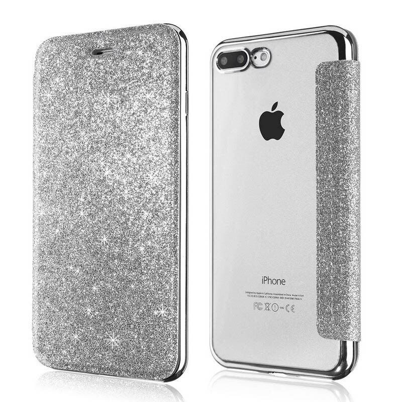Étui portefeuille en cuir pailleté de luxe pour iPhone