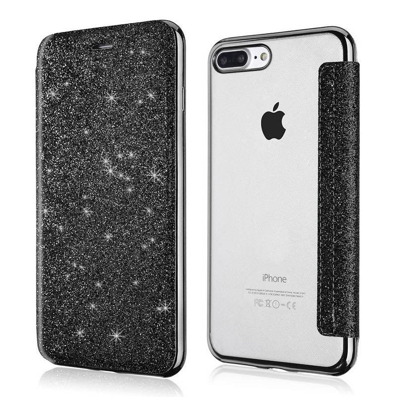 Étui portefeuille en cuir pailleté de luxe pour iPhone