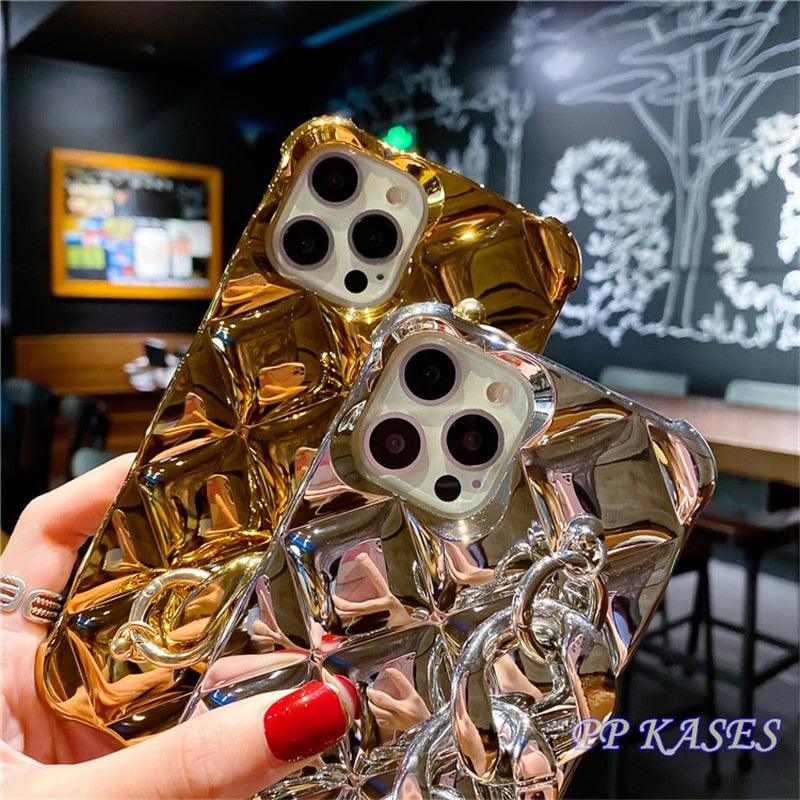 Glamorous Gold-Plated Electroplated Bracelet Case for iPhone - Dazzling Rhinestone Protection - Korvel