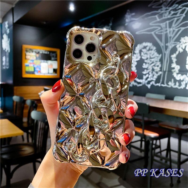 Glamorous Gold-Plated Electroplated Bracelet Case for iPhone - Dazzling Rhinestone Protection - Korvel