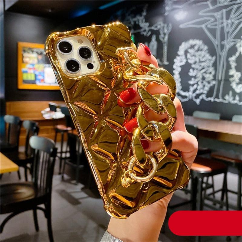 Glamorous Gold-Plated Electroplated Bracelet Case for iPhone - Dazzling Rhinestone Protection - Korvel