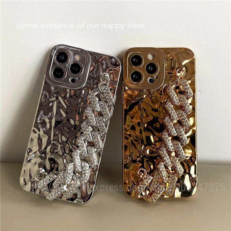 Glamorous Gold-Plated Electroplated Bracelet Case for iPhone - Dazzling Rhinestone Protection - Korvel