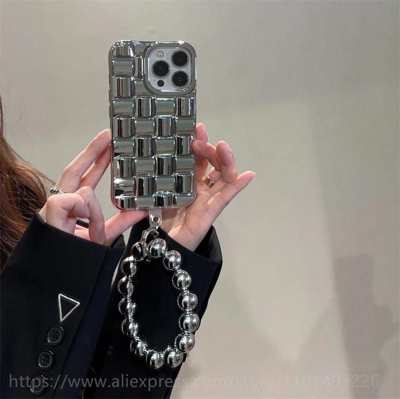 Glamorous Gold-Plated Electroplated Bracelet Case for iPhone - Dazzling Rhinestone Protection - Korvel