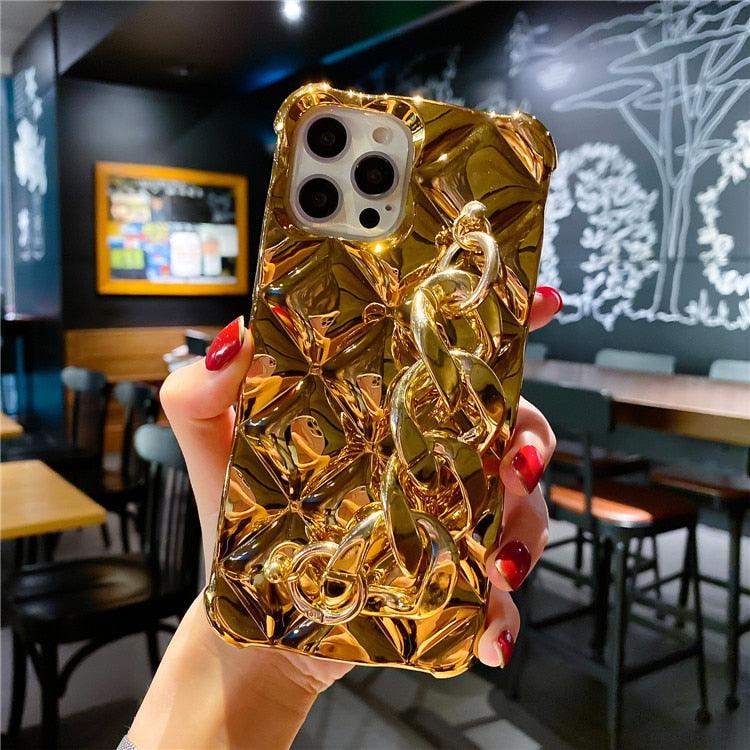 Glamorous Gold-Plated Electroplated Bracelet Case for iPhone - Dazzling Rhinestone Protection - Korvel