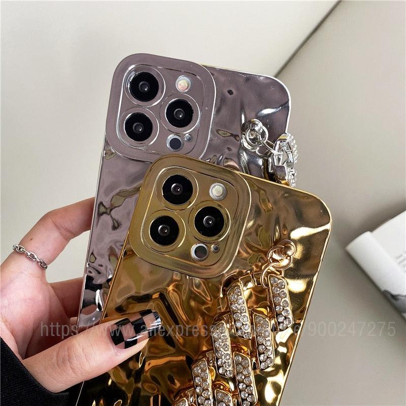 Glamorous Gold-Plated Electroplated Bracelet Case for iPhone - Dazzling Rhinestone Protection - Korvel