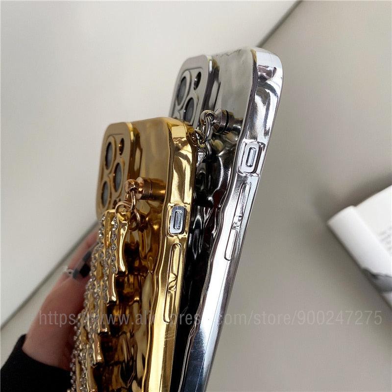 Glamorous Gold-Plated Electroplated Bracelet Case for iPhone - Dazzling Rhinestone Protection - Korvel