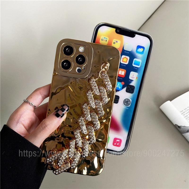 Glamorous Gold-Plated Electroplated Bracelet Case for iPhone - Dazzling Rhinestone Protection - Korvel