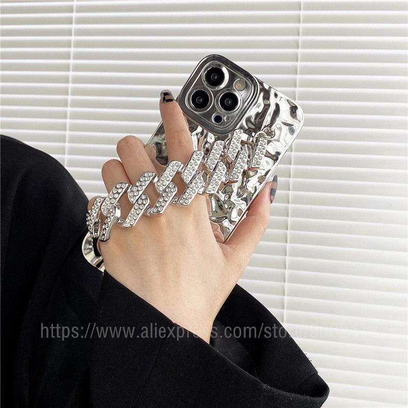 Glamorous Gold-Plated Electroplated Bracelet Case for iPhone - Dazzling Rhinestone Protection - Korvel