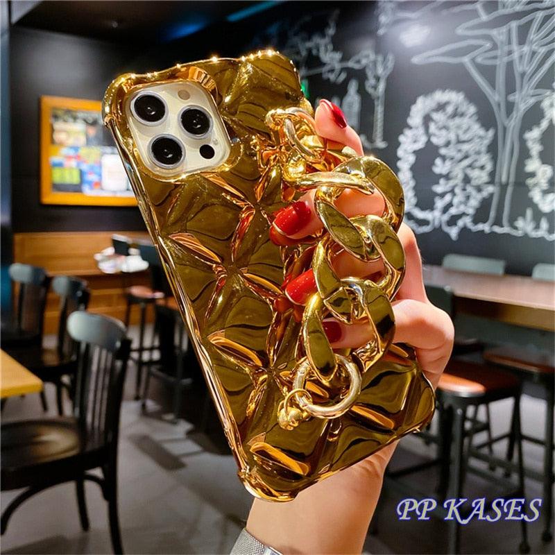 Glamorous Gold-Plated Electroplated Bracelet Case for iPhone - Dazzling Rhinestone Protection - Korvel