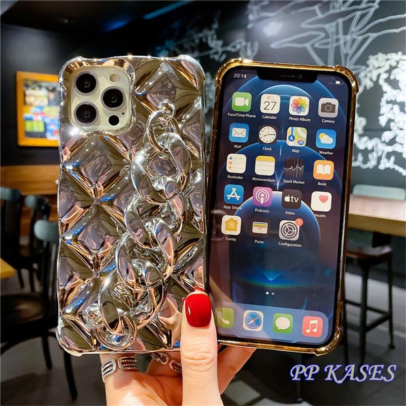 Glamorous Gold-Plated Electroplated Bracelet Case for iPhone - Dazzling Rhinestone Protection - Korvel