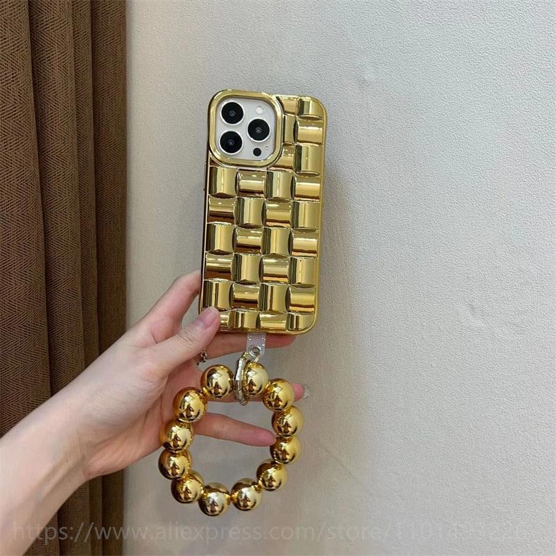 Glamorous Gold-Plated Electroplated Bracelet Case for iPhone - Dazzling Rhinestone Protection - Korvel