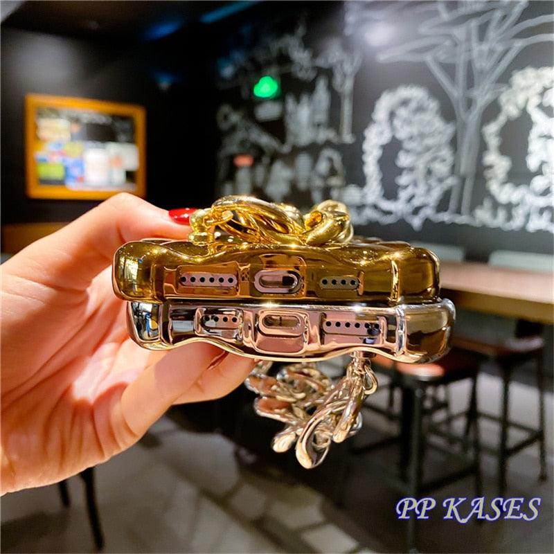Glamorous Gold-Plated Electroplated Bracelet Case for iPhone - Dazzling Rhinestone Protection - Korvel