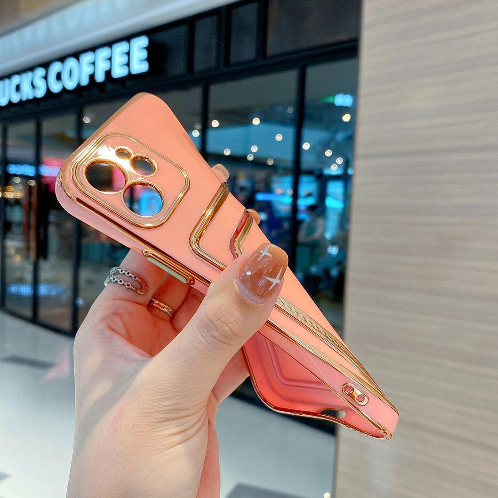 Funda de teléfono de lujo chapada en oro con ranura para tarjetas para iPhone