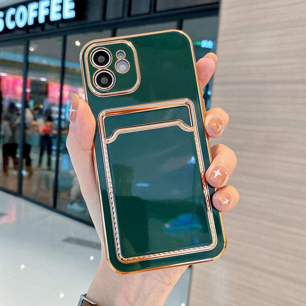 Funda de teléfono de lujo chapada en oro con ranura para tarjetas para iPhone