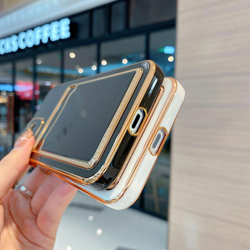 Funda de teléfono de lujo chapada en oro con ranura para tarjetas para iPhone