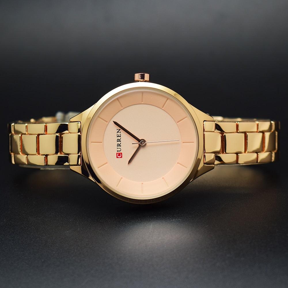 Reloj de Acero Inoxidable de Oro de Lujo para Mujer
