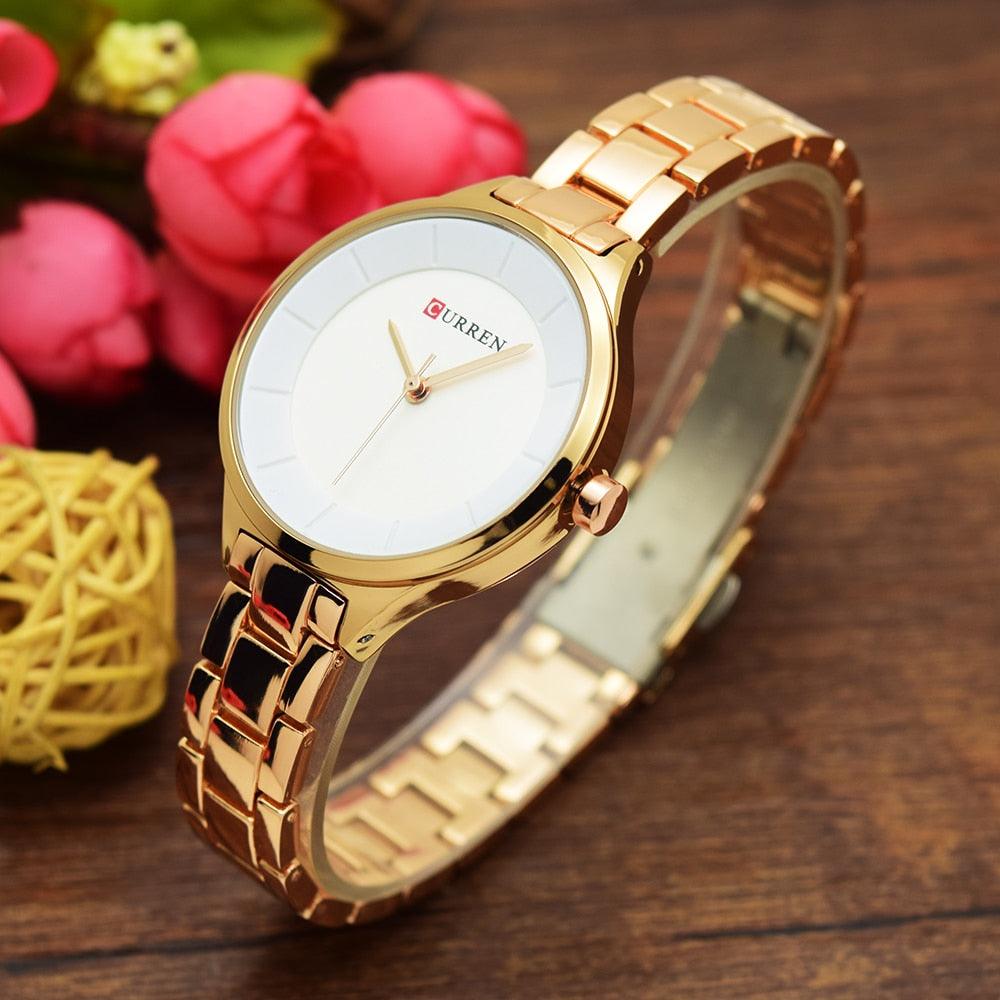 Reloj de Acero Inoxidable de Oro de Lujo para Mujer