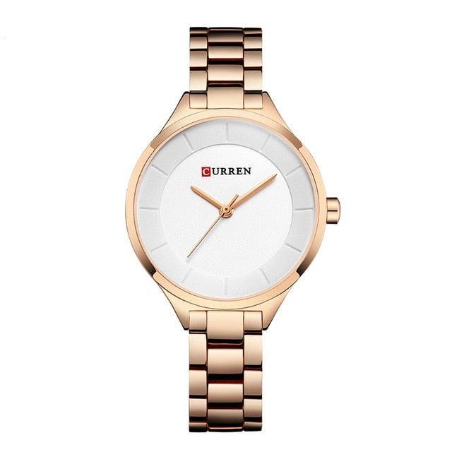 Reloj de Acero Inoxidable de Oro de Lujo para Mujer