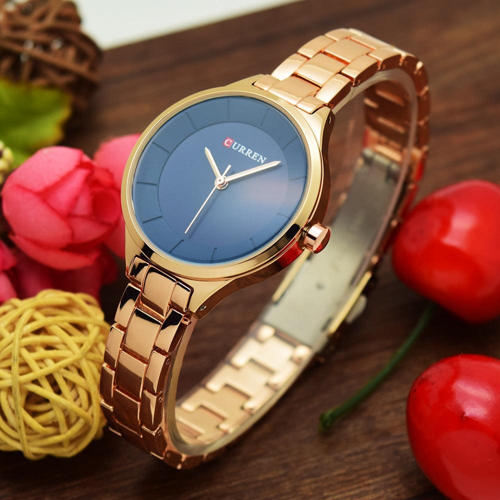 Reloj de Acero Inoxidable de Oro de Lujo para Mujer
