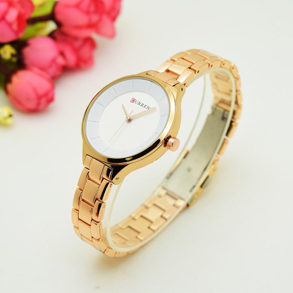 Reloj de Acero Inoxidable de Oro de Lujo para Mujer