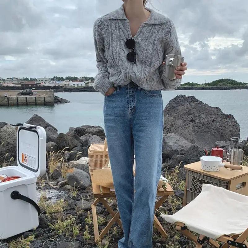Pull Femme Retro Luxe Kitty - Pull Tricoté Élégant et Décontracté