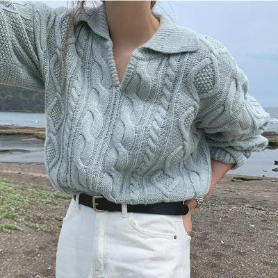 Luxury Kitty Retro Women Sweater - Elegant Casual Knit Pullover