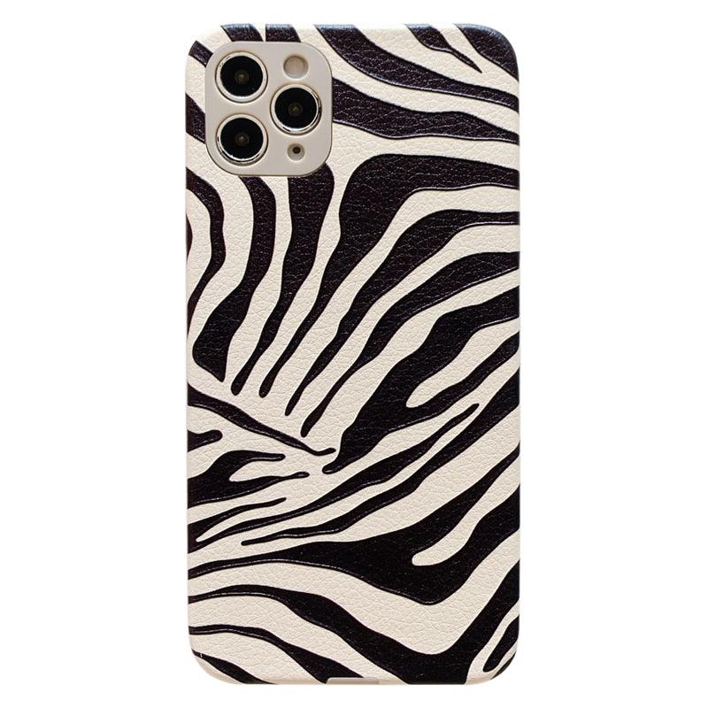 Chic Zebra Print Leather Phone Case for iPhone 14/13/12/11 - Stylish & Protective - Korvel