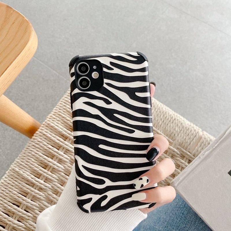 Chic Zebra Print Leather Phone Case for iPhone 14/13/12/11 - Stylish & Protective - Korvel