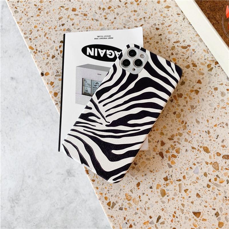 Chic Zebra Print Leather Phone Case for iPhone 14/13/12/11 - Stylish & Protective - Korvel