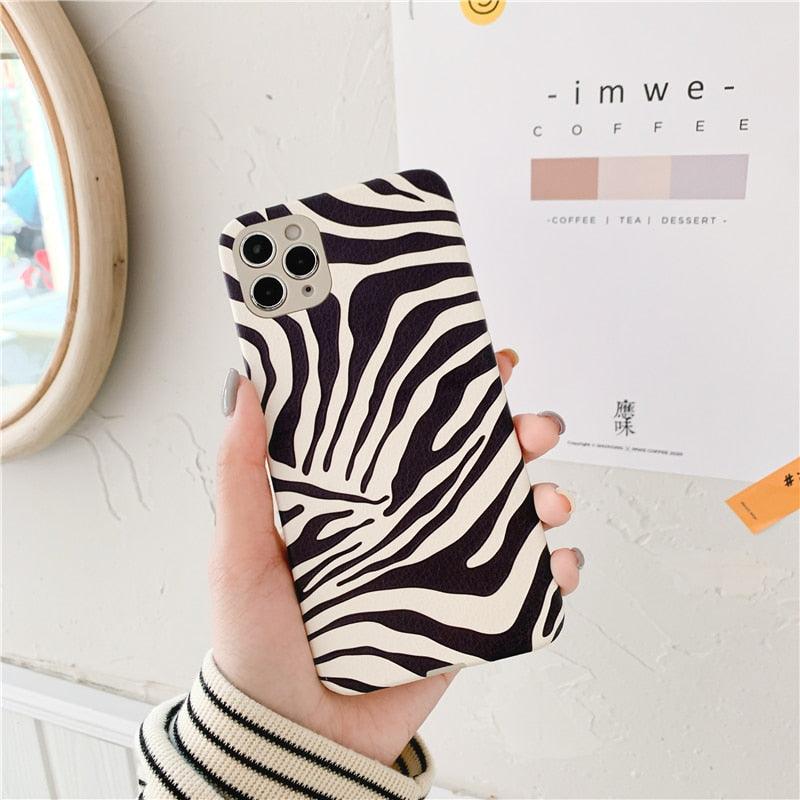 Chic Zebra Print Leather Phone Case for iPhone 14/13/12/11 - Stylish & Protective - Korvel