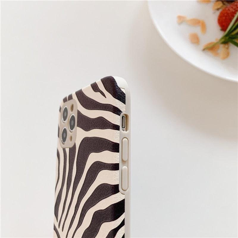 Chic Zebra Print Leather Phone Case for iPhone 14/13/12/11 - Stylish & Protective - Korvel