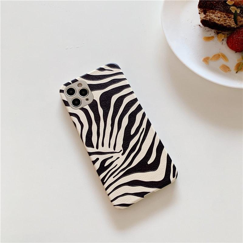 Chic Zebra Print Leather Phone Case for iPhone 14/13/12/11 - Stylish & Protective - Korvel